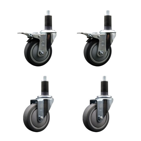 Service Caster 4'' Thermoplastic Rubber Swivel 1-1/4'' Expanding Stem Caster Set 2 Total Lock Brakes, 4PK SCC-EXTTL20S414-TPRB-2-S-2-114